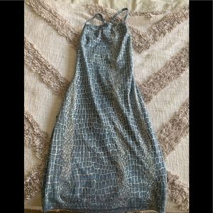 Blue and silver lace back mini dress